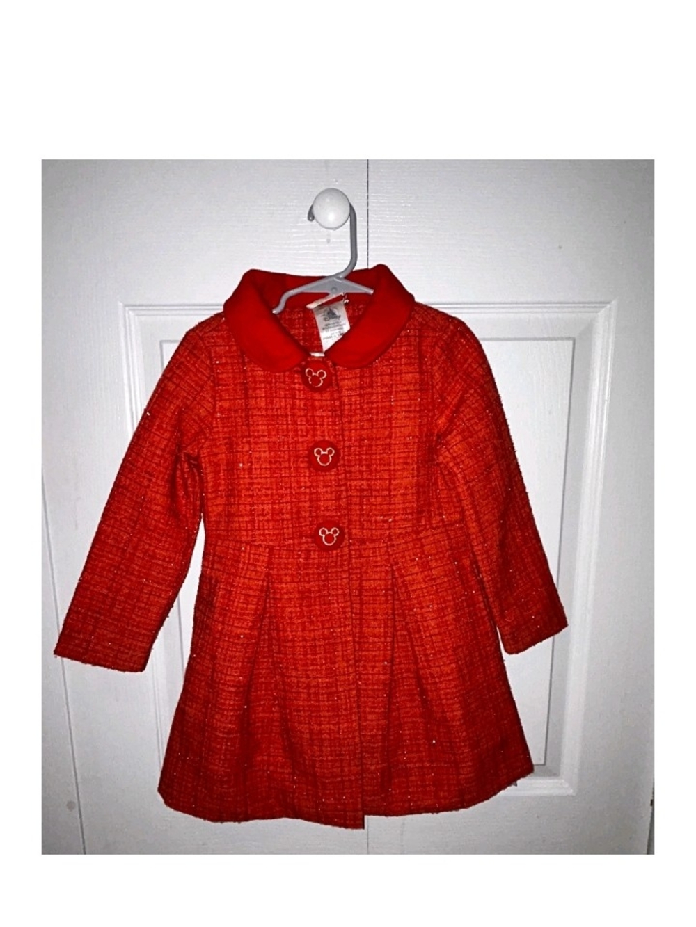 Disney store VINTAGE tweed pea girl coat minnie mouse Red Size 3 VERY RARE